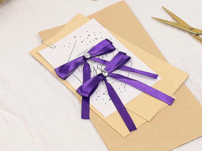 Purple Satin Ribbon 3/8 inch X Continuous 100 Yards, Single Face Polyester Ribbon Perfect for Gift Wrapping, Flower Bouquet, Wedding Decor, Crafts, Bow Making, Sewing and More
