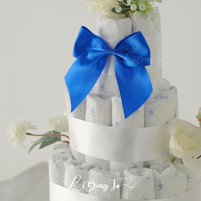 5'' Royal Blue Bow Party Decorations Satin Bows, Twist Tie Bows for Treat Bags, Cake Pops, Pre-tied Bow Premade Ribbon Bows for Crafts, Holiday Bows for Gift Wrapping, Wedding Decor-24 Counts