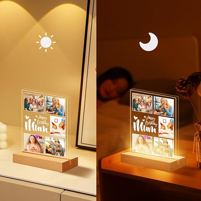 Personalized Birthday Gifts for Dad, Customized Picture Frames with Photo, Custom Photo Frame with Night Light, Personalized Picture Gifts for Dad