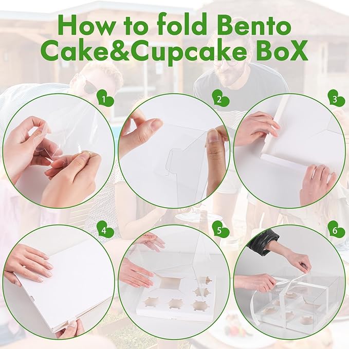 JCD 3 Packs Cake Cupcakes Combo Box 1+5 Cupcake Containers with Gift Ribbon Bento Clear Boxes (5 Cupcakes with Cake)(1+5/3Pcs)