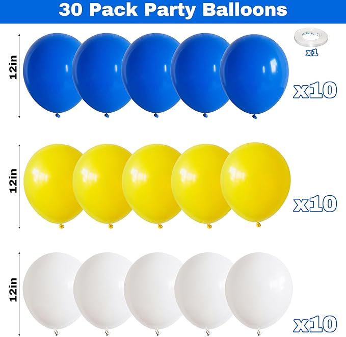 Blue and Yellow Balloons, 12Inch Royal Blue Yellow White Party Balloons Set Graduation Latex Helium Balloon Kit for Boys Birthday Baby Shower Wedding Engagement 2025 Grad Party Decorations