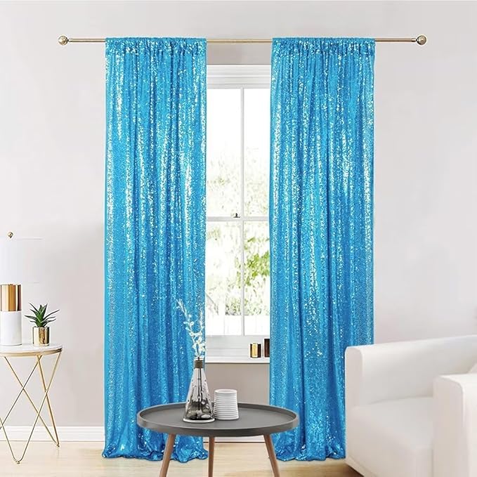Eternal Beauty 2 PCS Sequin Backdrop Curtain, Sequin Wedding Backdrop for Christmas Party, Birthday (Turquosie 2FTx8FT)