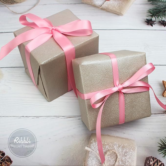 Ribbli Double Faced Pink Satin Ribbon,1/2” x Continuous 25 Yards,Use for Bows Bouquet,Gift Wrapping,Floral Arrangement