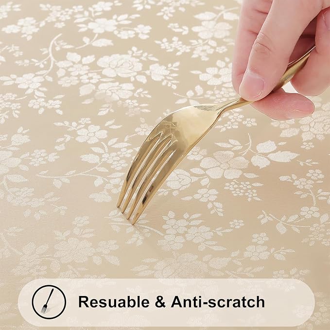 Smiry Round Table Cloth, Waterproof Heavy Duty Vinyl Tablecloths, Wipeable Washable Table Cover for Kitchen and Dining Room (Beige, 70" Round)