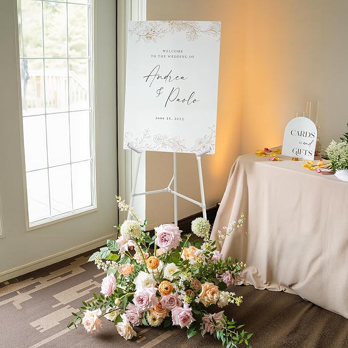 3 Pack White Easel Stand for Sign - 63" Adjustable Folding Floor Easels for Wedding Sign, Welcome Sign, Poster, Picture, Painting - Lightweight Portable Display Easels with Bags, Holds 5 lbs