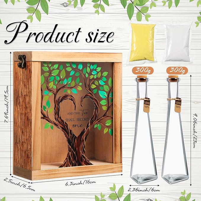 Blosssound Unity Sand for Wedding Ceremony Set and The Two Shall Become One Unity Sand Ceremony Shadow Box and Vases for Wedding Centerpiece Marriage Bridal Party Supplies