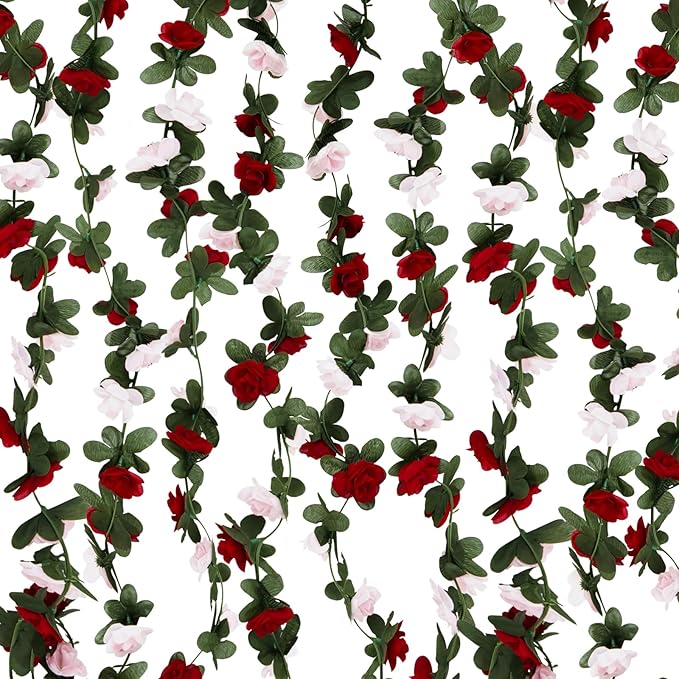 12 Pcs 99 Ft Flower Garland Rose Vines, Rose Garland for Decoration, Flower Vine for Room Table Birthday Wedding Party Garden Wall Decor