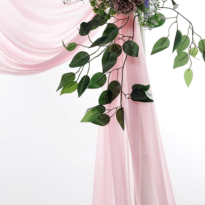 VDS Pack of 2 Panel (30 Inch X 50 Feet) Wedding Arch Draping Fabric Sheer Chiffon Fabric Drapery for Wedding Ceremony Reception Swag Backdrop Canopy Chuppah ARBO Altars Decoration (Blush Pink)