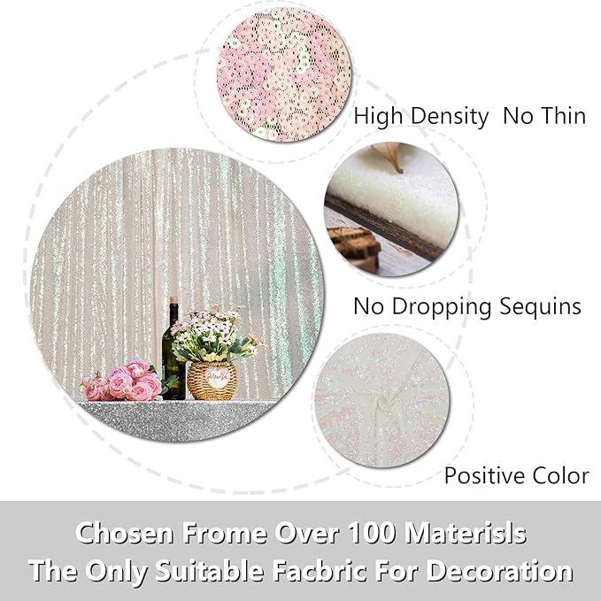 JYFLZQ White Iridescent Sequin Backdrop Curtains 4ft x 6.5ft 1 Panel Glitter Photo Booth Backdrops Sparkly Photography Background Drapes for Parties Wedding Bridal Showers