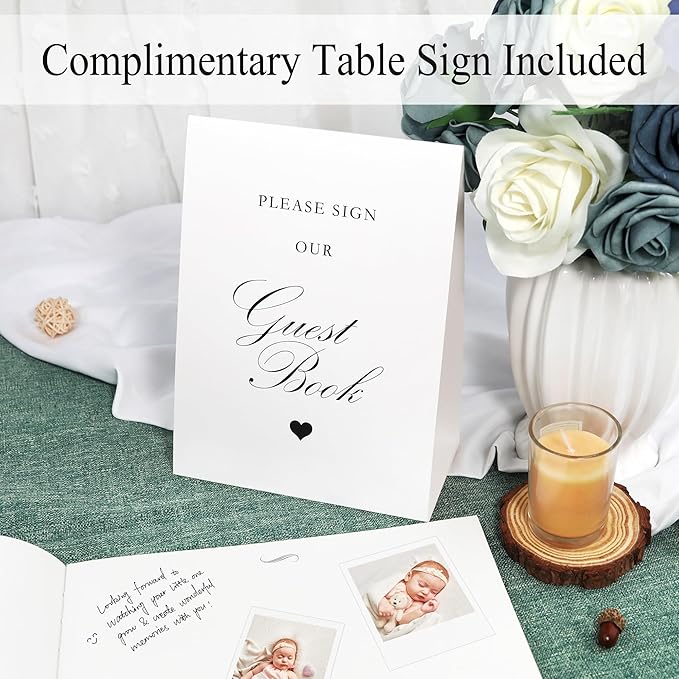 SUNEE Wedding Guest Book - Polaroid Guest Book Weddings Reception, Linen Cover 7" x 9" Guest Book for Baby Shower, Birthdays and Special Events, 100 Blank Pages for Wedding Sign in and Photos, Green