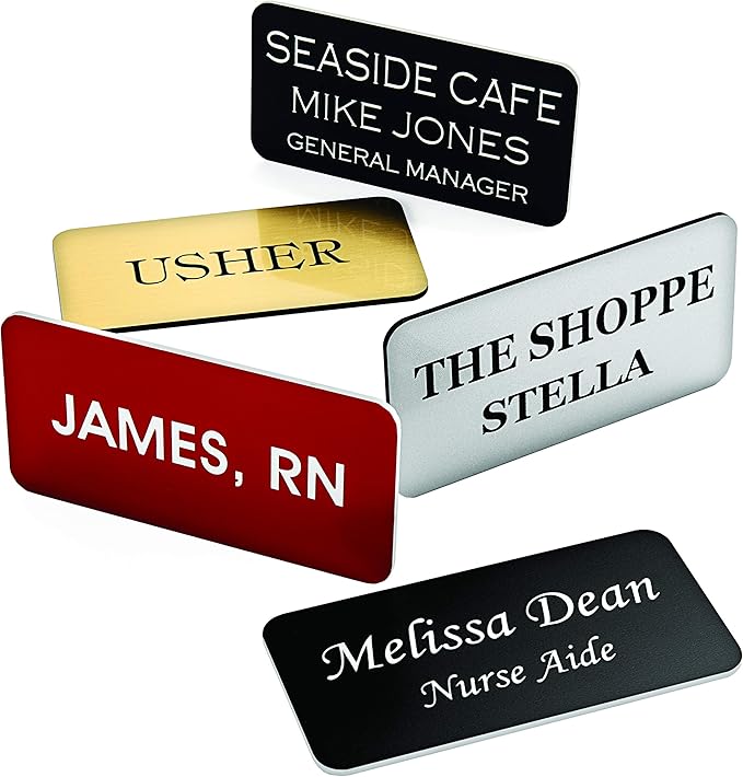 Custom Engraved Name Tag Badges – Personalized Identification with Pin or Magnetic Backing, 1 Inch x 3 Inches, Pink/Black