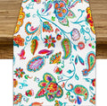 Paisley Table Runner, Watercolor Floral Oriental Indian Traditional Tulips Leaves Bohemian Paisley Print Table Runner for Kitchen Dining Tables Party Decor, 13x60inch