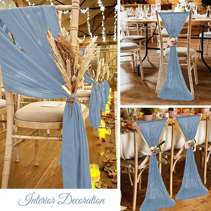 36 Pcs Dusty Blue Cheesecloth Chair Sashes, 16 x 108 inch Gauze Fabric Washable Chair Sashes Bows Designed for Aisle Decorations Universal Chair Cover Decor for Wedding Reception Party Banquet