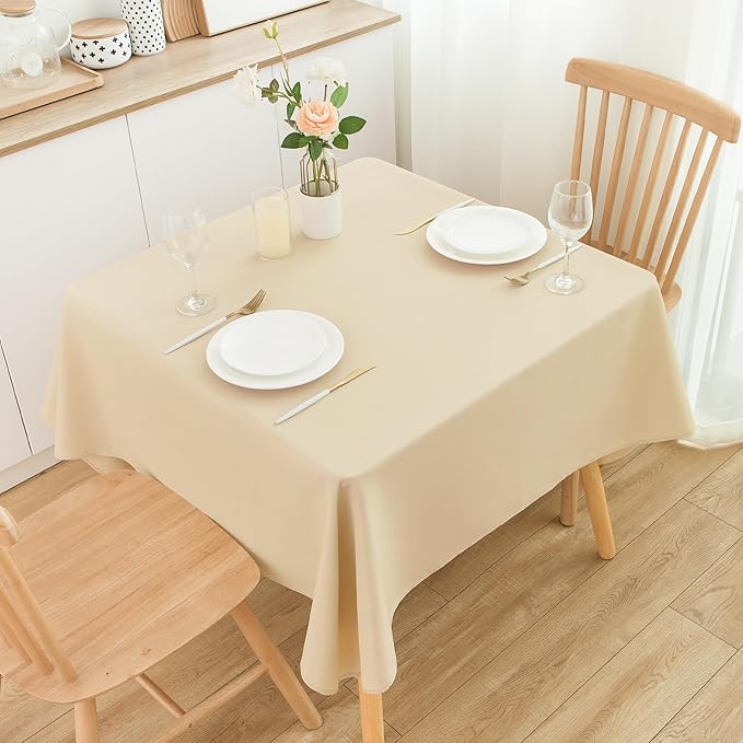2 Pack Square Table Cloth 60X60 Inch Beige Washable Fabric Tablecloth Polyester Solid Dining Table Cover for Birthday Party Dinner Holiday Outdoor Indoor