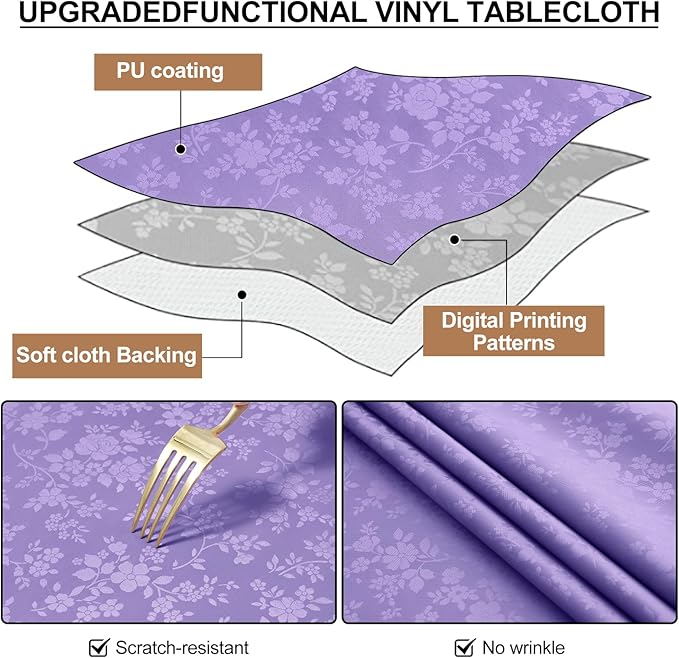 Smiry Rectangle Table Cloth, Waterproof Heavy Duty Vinyl Tablecloths, Wipeable Washable Table Cover for Kitchen and Dining Room (Purple, 60" X 102")