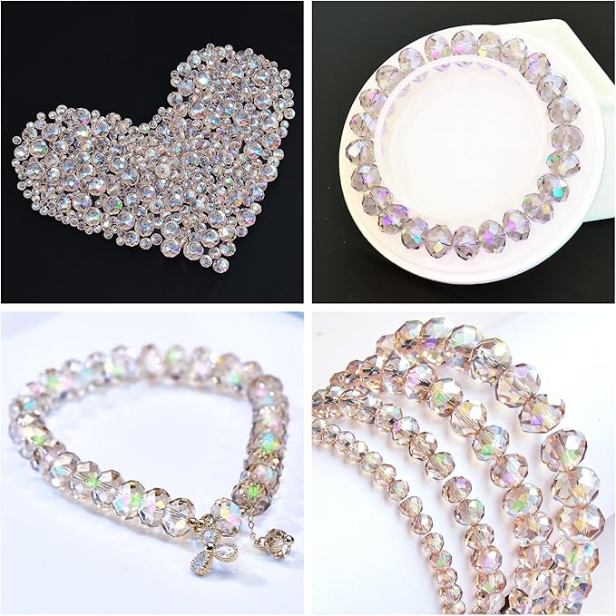 800Pcs 4/6/8/10mm Crystal Glass Beads for Jewelry Making Beads for Bracelets Necklace Pendants Making Supplies(Silver Champagne)