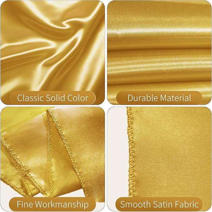 50 PCS Satin Chair Sashes Bows Decorative Universal Chair Cover Chair Ribbon Ties Back Sash for Wedding Party Ceremony Reception Hotel Events Banquet Restaurant Home Kitchen Decor(7 x 108 inch,Gold)