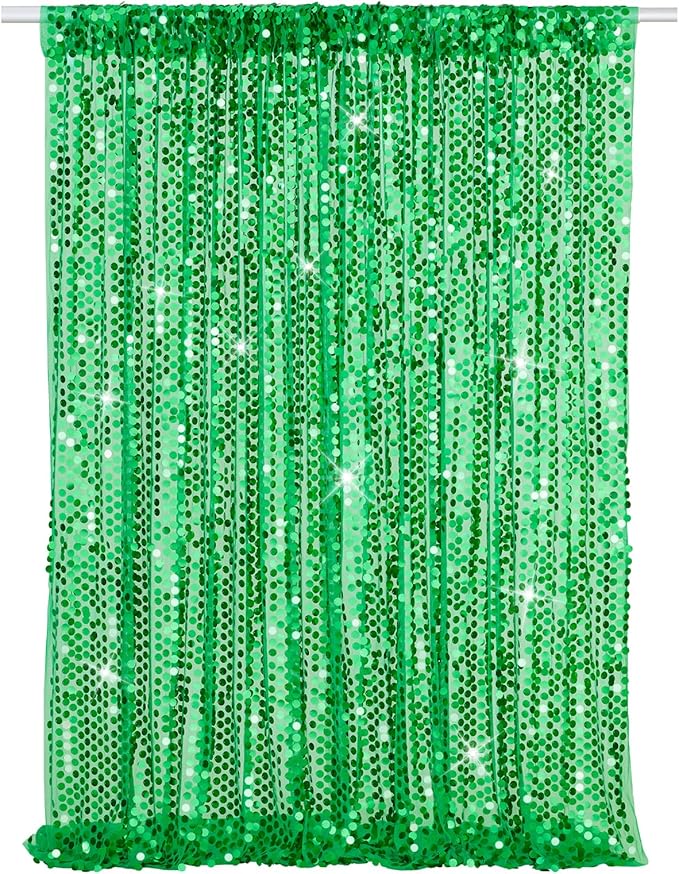Sequin Curtain Backdrop Green Party Background for Jungle Forest Animals Theme Baby Shower Celebration Party Decorations 4x8FT