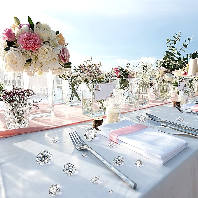 Hicarer 800 Pieces Diamond Decorations Acrylic Diamond Table Scatter Crystals for Table for Vase Fillers Party Decorations (20, 12, 10, 6, 3mm,Clear)