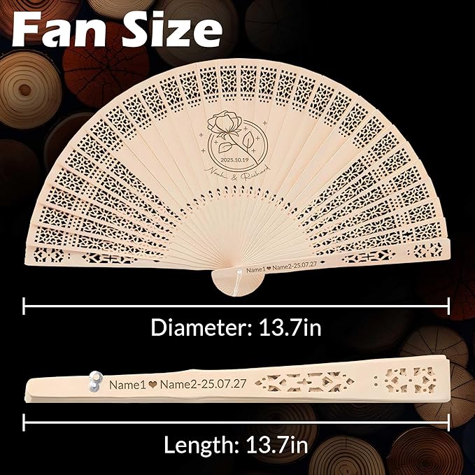 100 PCS Custom Fans Personalized Folding Fans for Line Dancing Wooden Hand Fan Wedding Favors Bulk Fans for Guests Party Event Use (Style10)