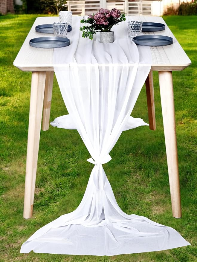 MDS Halloween Chiffon Table Runner - 5 Pack, 29 x 120 Inches, 10ft Each - Sheer Spooky Table Runners for Haunted House Parties, Trick-or-Treat Tables, Witchy Décor, Wedding & Events - White