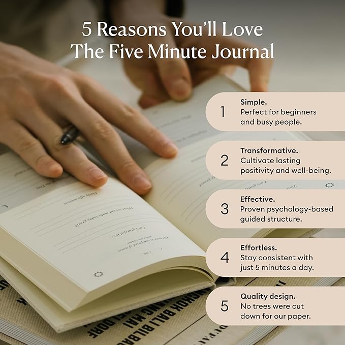 Intelligent Change The Five Minute Journal - Original Daily Gratitude Journal 2025 for Happiness, Mindfulness & Reflection - Daily Affirmations - Undated Planner Gifts for Women & Men