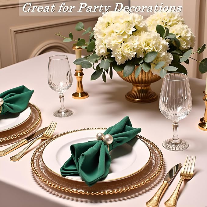 Pearl Napkin Rings Set of 12, Gold Pearl Napkins Rings Holder Delicate Serviette Buckle for Wedding Thanksgiving Christmas Family Birthday Party Kitchen Table Décor(12 Big Pearl)