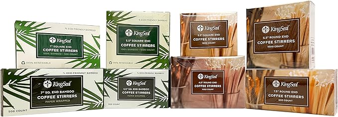 1000 Count | KingSeal Natural Birch Wood Coffee Beverage Stirrers, Stir Sticks, Waxing Sticks, Popsicle Sticks, 4.5 Inches, Round End - 1 Box of 1000 Stirrers