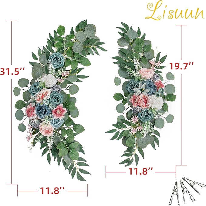 Wedding Arch Flowers, Artificial Flowers for Reception Backdrop and Welcome Ceremony Sign, Large Flower Swag for Dreamy Romantic Wedding Ceremony Floral Decor - Pack of 2