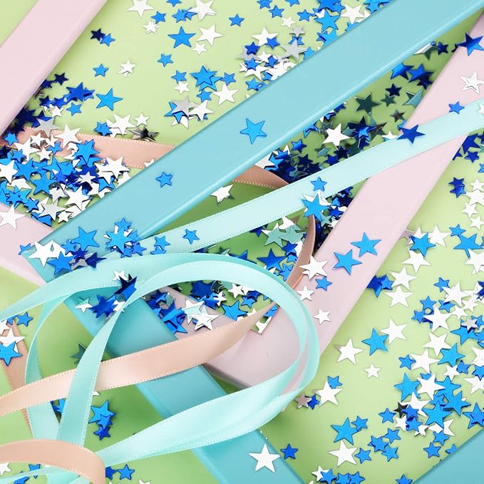 Hestya 60g Star Confetti Glitter Table Confetti Metallic Foil Stars for Party Wedding Festival Decorations(Blue Silver,10mm and 6mm)