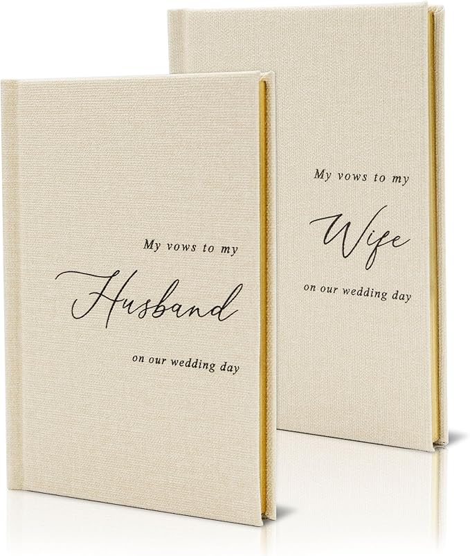 Hard Cover Vow Books (Set of 2) - My Vows to My Husband/Wife Minimalist Pocket Sized Black Embossed Wedding Ceremony Vow Renewal Speech Notebook Planner Journal, Gift for Newly Engaged Couple