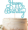 Happy Birthday Cake Topper - Sky Blue Glitter Birthday Party Cake Decoration Supplies - Happy Birthday Cake Decor, for Anniversary/Birthday Party Supplies Photo Booth Props