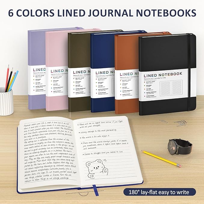 Lined Journal Notebook for Women Men, 200 Pages A5 Hardcover Leather Journals 5.7” x 8.3”, A5 College Ruled Notebooks with 100 GSM Thick Paper for Writing,Travel,School,Office,Work,Business(Blue)