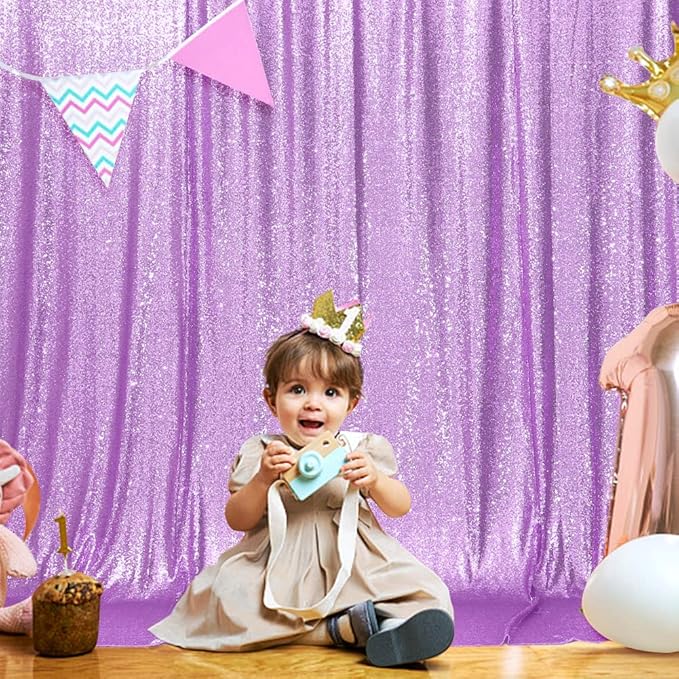 SquarePie Sequin Backdrop Curtain Not See Through Thick Glitter Background for Party 8FT x 10FT Lavender
