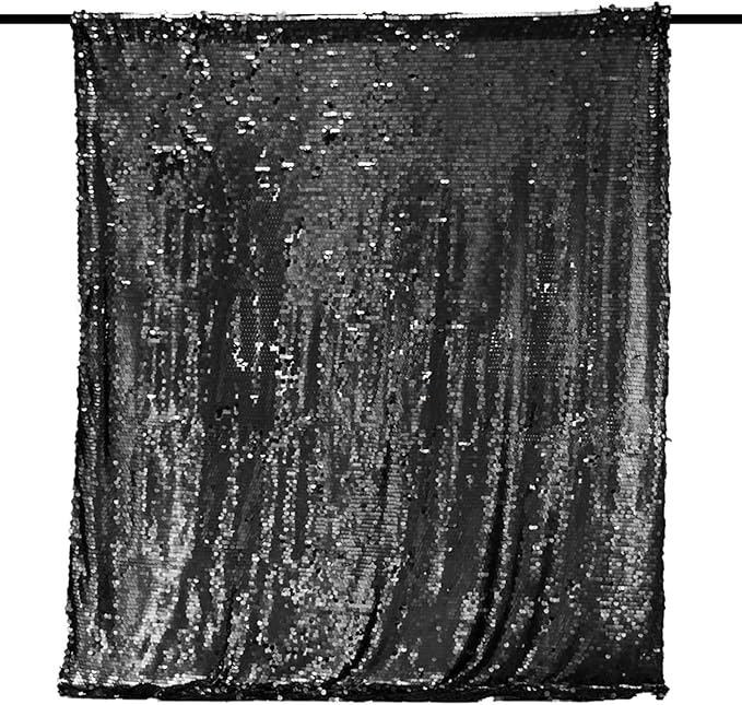 JYFLZQ Black Payette Sequin Backdrop Curtains 8ft x 8ft 1 Panel Thick Shimmer Wall Backdrop Big Sequin Background Drapes Glitter Photo Booth Backdrops for Birthday Parties