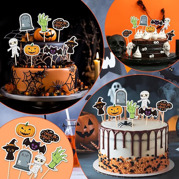 NACHLYNN 70pcs Halloween Cupcake Toppers Spooky Haunted House Night Party Fruit Cake Decoration Favors