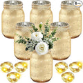 Layhit 6 Pcs Painted Mason Jars Colored Painted Mason Jars Centerpiece for Table with 6 Pcs 9.84 ft 30 LED Operated Fairy Lights for Wedding(Gold)