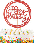 Happy Birthday Cake Topper - Red Glitter Happy Birthday Cake Decoration Supplies for Children or Adults - Happy Birthday Cake Bunting Decor, Photo Booth Props