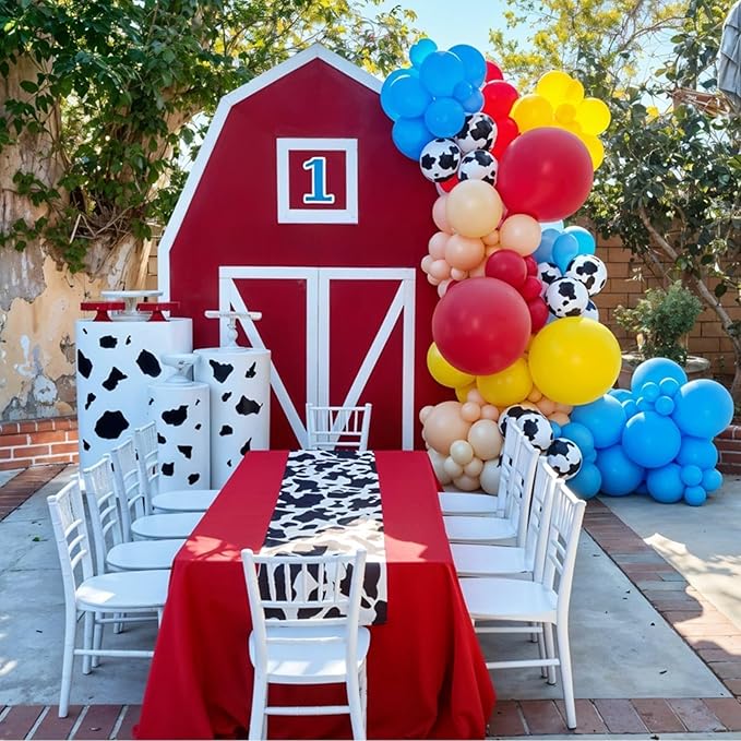 Farm Animal Print Balloon,50Pcs Sky Blue Cloud Balloons Set Red Blue Yellow Green Latex Balloon,for Boys Girls Birthday Party Supplies