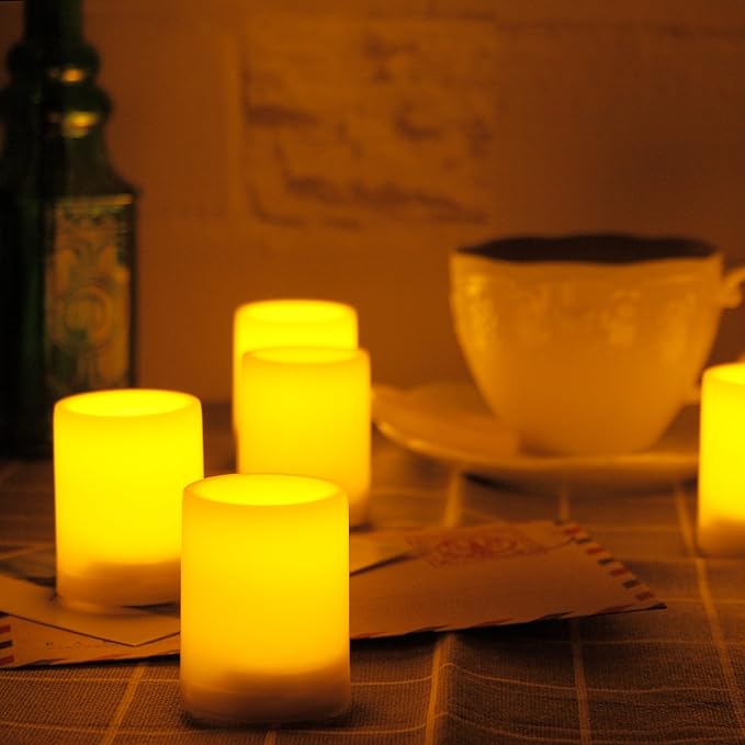 CANDLE CHOICE Battery Operated Flameless Votive Candles with Timer Long Lasting Realistic Flickering Electric Tea Lights Set Halloween Christmas Wedding Decorations Centerpieces Batteries Incl. 6 PCS