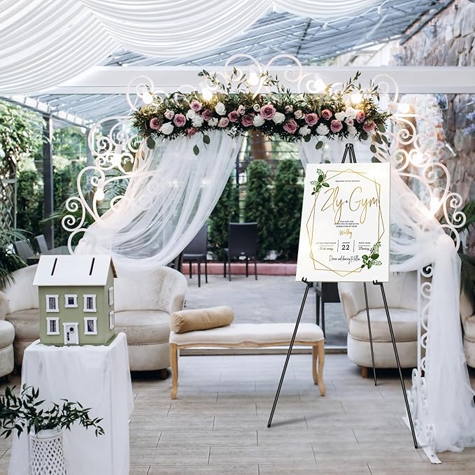 PUJIANG Easel Stand for Signs,63" Easels for Displaying Pictures, Display Easels for Wedding Sign Poster, Metal Floor Standing Easel,Folding Art Easel for Painting, Welcome Sign Stand with Case