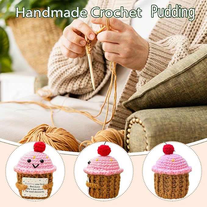 Emotional Support Crochet Pudding,Sweet Gifts for Women Daughter Sister Friend Student Birthday Graduation,Handmade Pudding Little Reminders Emotional Uplifting Support Mental Health