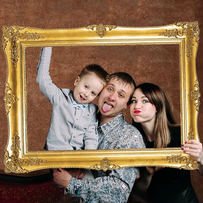 Large Photo Booth Props 32 x 24 Inch Gold Picture Selfie Frame Vintage Photo Frame Creative Friends Party Photo Props Accessories for Wedding Bridal Shower Bachelorette Birthday Party Supplies Decor
