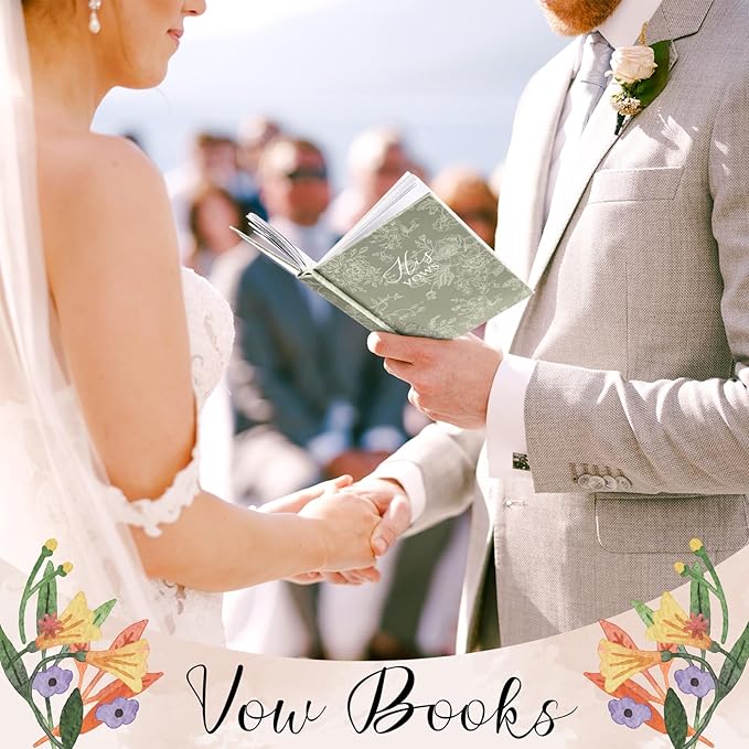 Set of 2 Vow Books His and Hers, Wedding Vow Books (6.06x4.17) Wedding Keepsake Essentials Elegant Bridal Shower Ceremony Gift Elopement Essentials(Green,Floral)