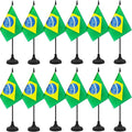 12 Pack Brazil Desk Flag Set, Brazilian Table Office Flag, Small Miniature Desktop Flag With Black Pole and Black Base, Classroom, Offices Meeting Desk Decoration (Brazil)