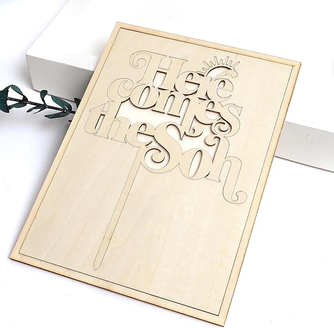 Here Comes the Son Cake Topper - Baby shower for Wooden Party Decor,Boho Photo Booth Props,Summer Sea Theme Birthday Party Surprise Decorations,You Are My Sunshine Cake Topper (Here Comes the Son)