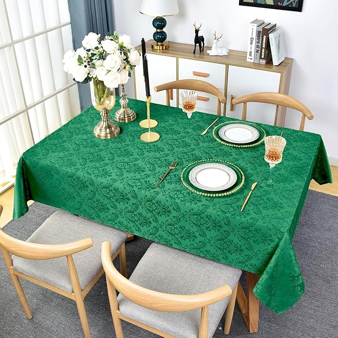SASTYBALE Rectangle Jacquard Tablecloth, Damask Table Cloth SpillProof Wrinkle Resistant Tablecloths, Soft Polyester Oblong Table Cover for Kitchen, Dinner, Parties (Dark Green, 60X120)