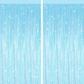 2 Pack Macaron Light Blue Metallic Tinsel Foil Fringe Curtains, Door Streamers Photo Booth Backdrop for Birthday Party, Tinsel Curtain Backdrop for Baby Shower Bachelorette Christmas Party Decorations