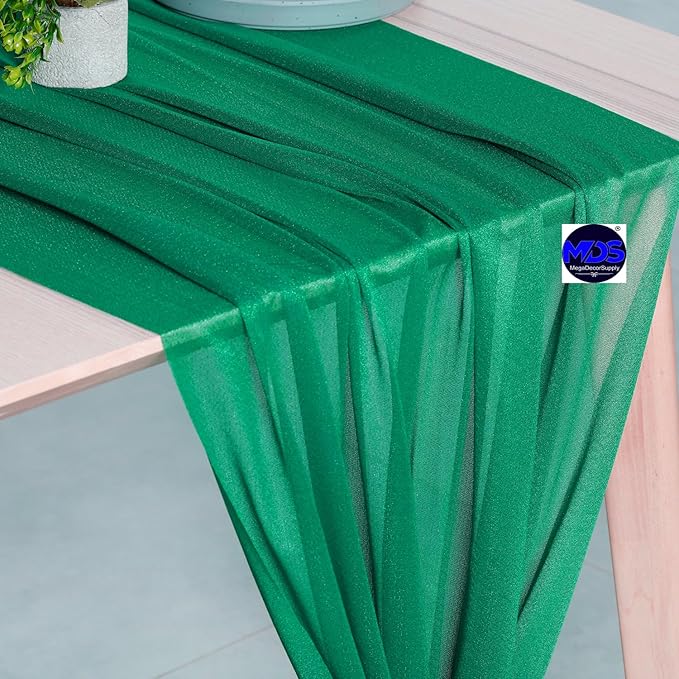 MDS Halloween Chiffon Table Runner - 20 Pack, 29 x 170 Inches, 14ft Each - Sheer Spooky Table Runners for Haunted House Parties, Trick-or-Treat Tables, Witchy Décor, Wedding & Events - Emerald Green