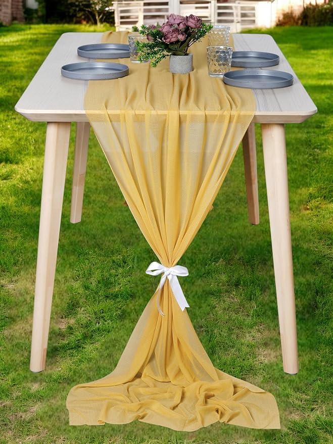 MDS Halloween Chiffon Table Runner - 12 Pack, 29 x 170 Inches, 14ft Each - Sheer Spooky Table Runners for Haunted House Parties, Trick-or-Treat Tables, Witchy Décor, Wedding & Events - Gold